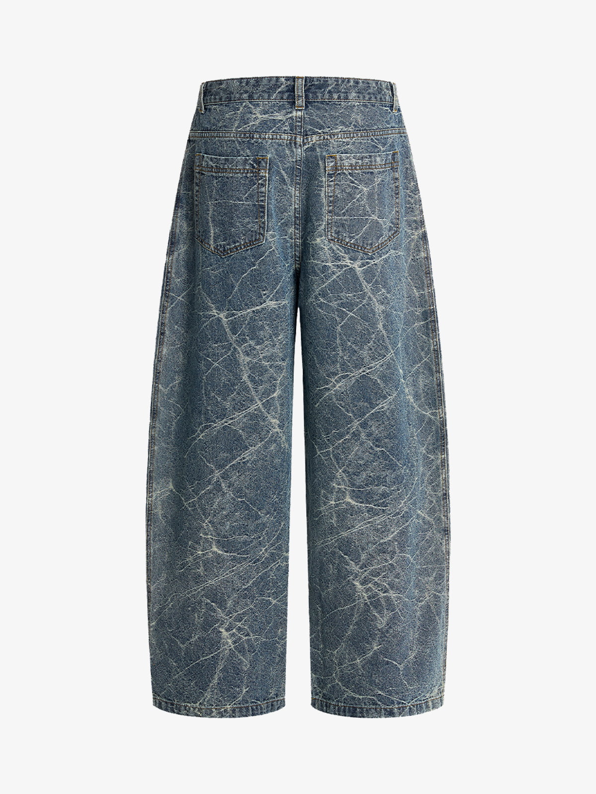 Retro Crackle-Washed Barrel Jeans 