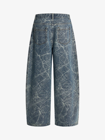 Retro Crackle-Washed Barrel Jeans 