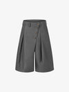 Multi-Button Diagonal-Placket Tailored Shorts