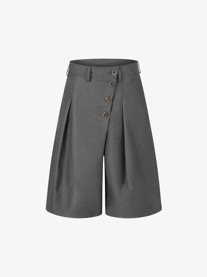 Multi-Button Diagonal-Placket Tailored Shorts