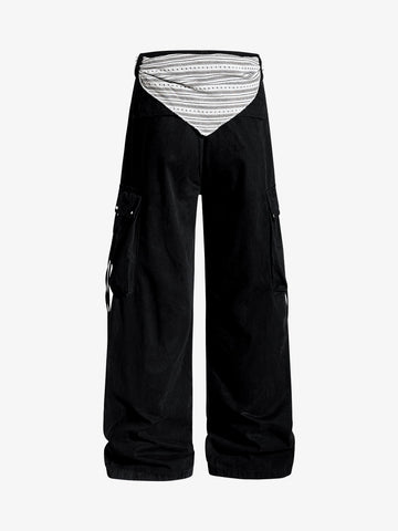 Bandana Waist Strap Multi-Pocket Cotton Cargo Pants 