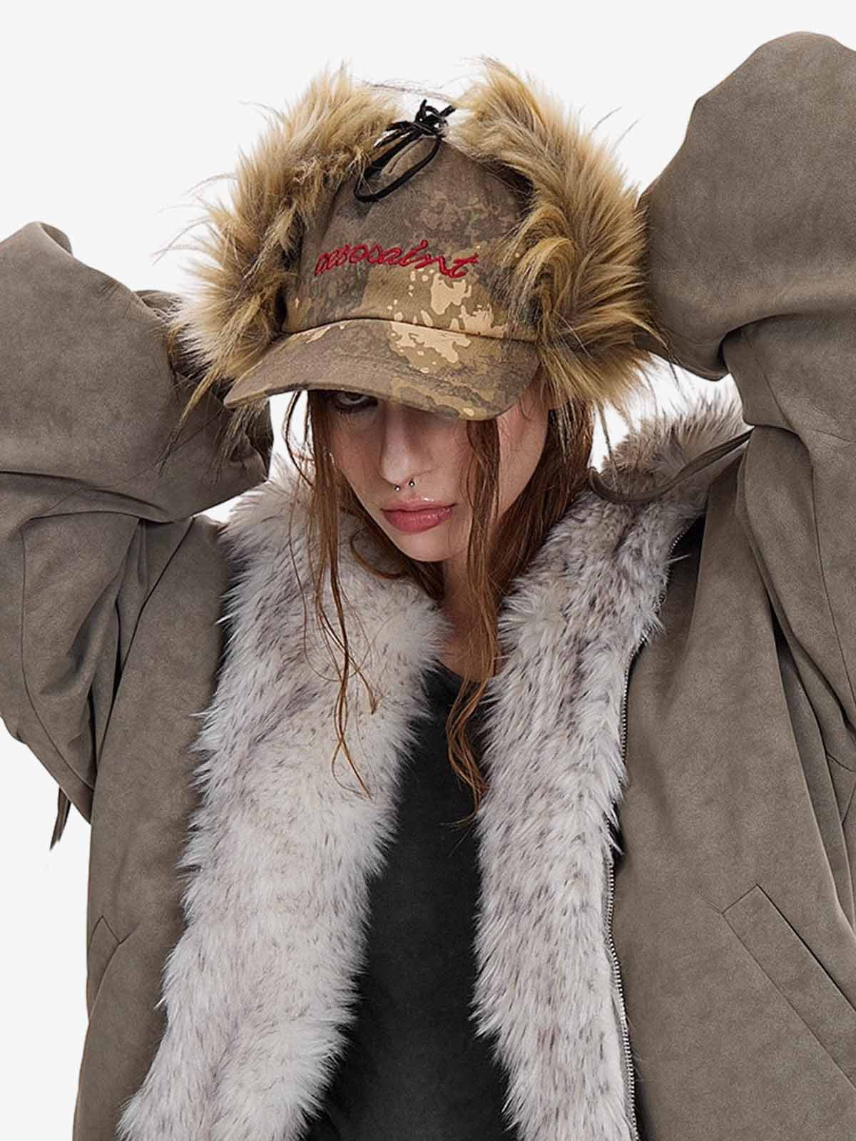 Camo Faux Fur Trim Hat