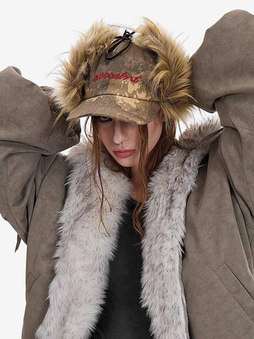Camo Faux Fur Trim Hat