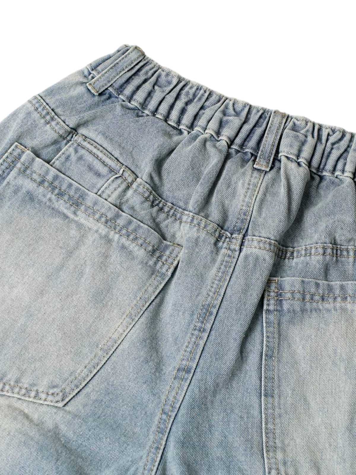 Washed Distressed Deconstructed Split Denim Shorts 