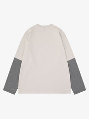 ストライプ文字グラフィック長袖Tシャツ