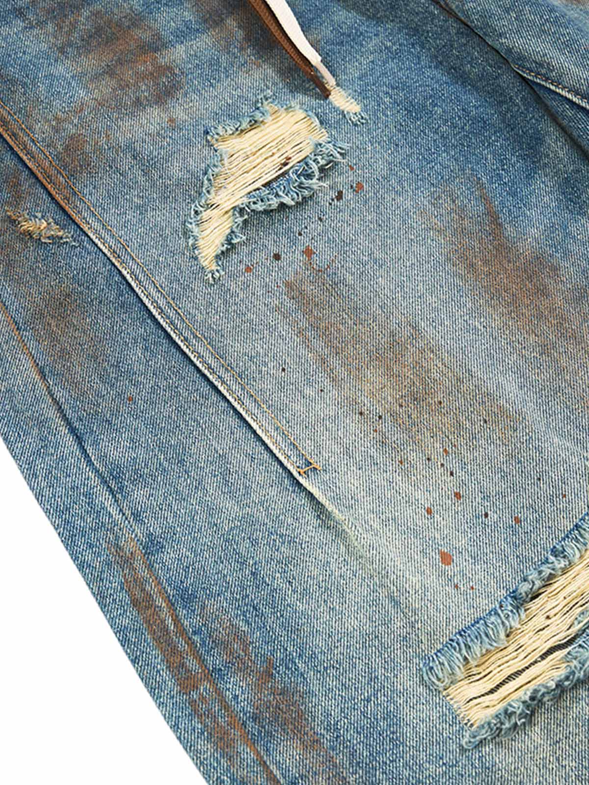 Retro Ink-Splashed Ripped Jeans