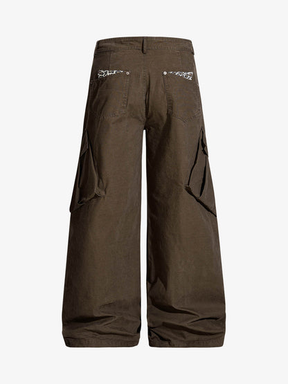 Vintage Patchwork Leopard Pocket Wide Leg Cargo Pants