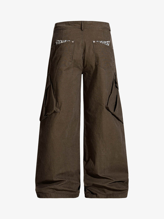 Vintage Patchwork Leopard Pocket Wide Leg Cargo Pants