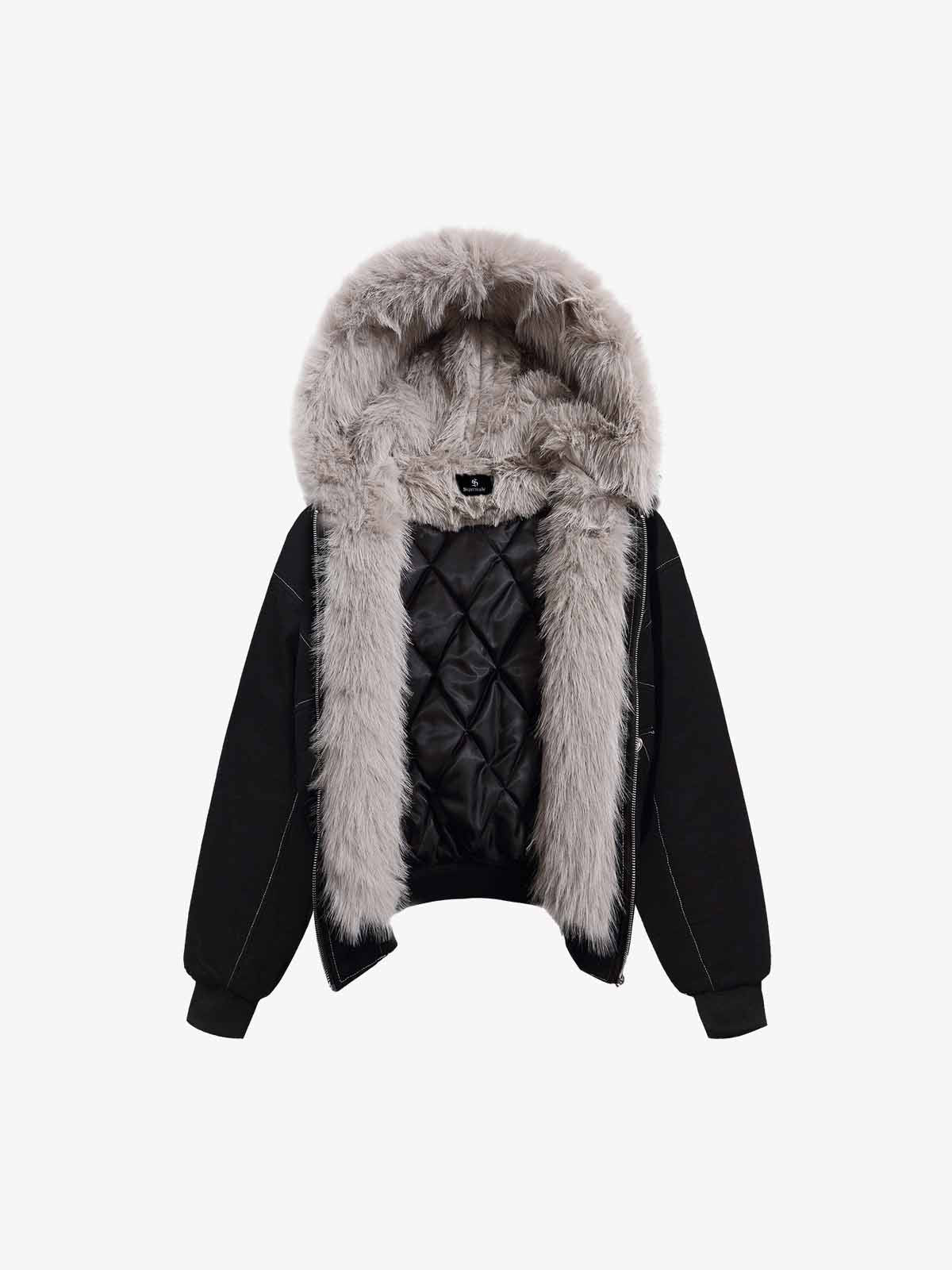 Faux Fur Hooded Padded Bomber Jacket 