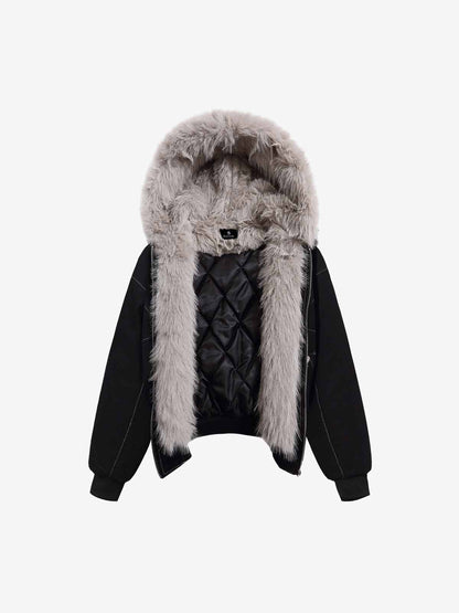 Faux Fur Hooded Padded Bomber Jacket 