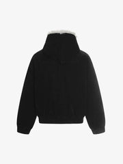 Streetwear Metal Clip Faux Fur Hooded Suede Bomber Jacket - 2597 