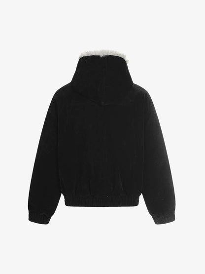 Retro Fur Collar Suede Toggle Closure Padded Bomber Jacket 