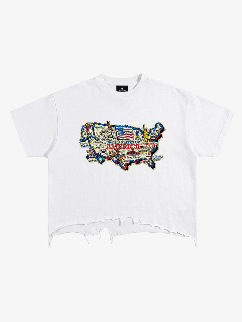 USA Map Ripped Hem T-Shirt 