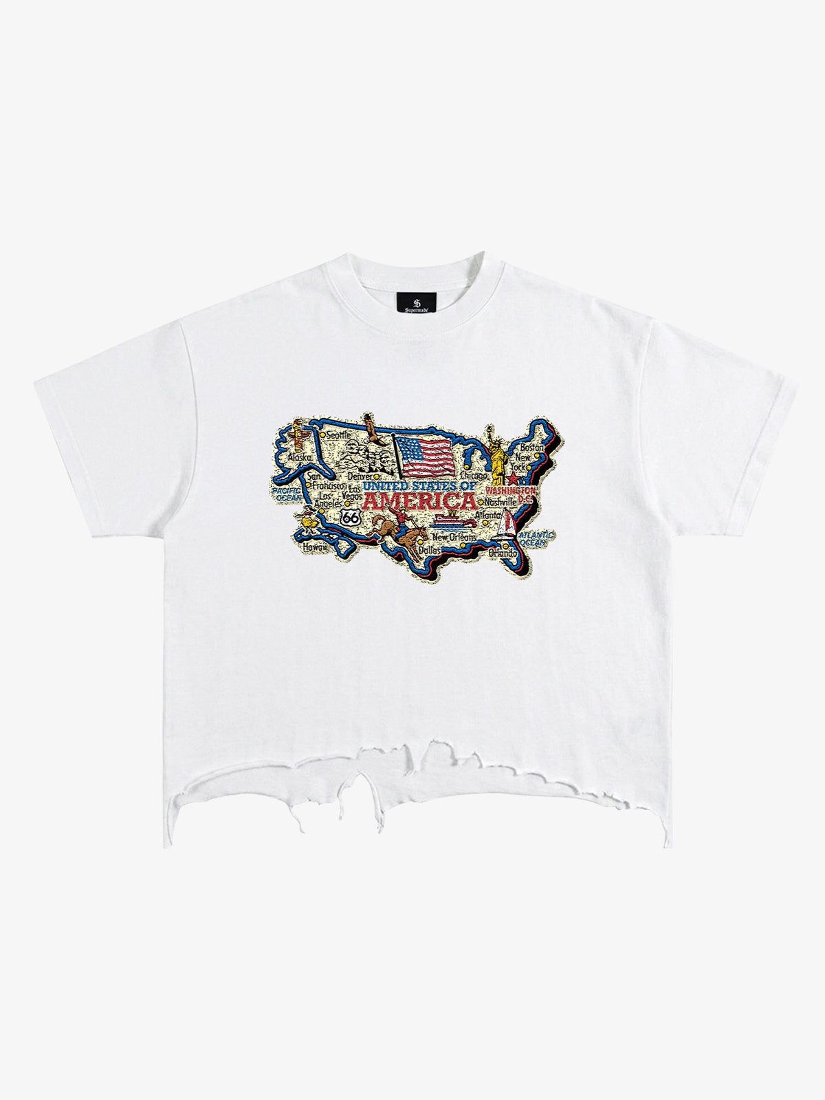 USA Map Ripped Hem T-Shirt 