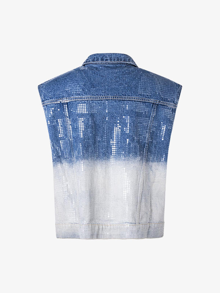 Vintage Sleeveless Gradient Denim Vest 