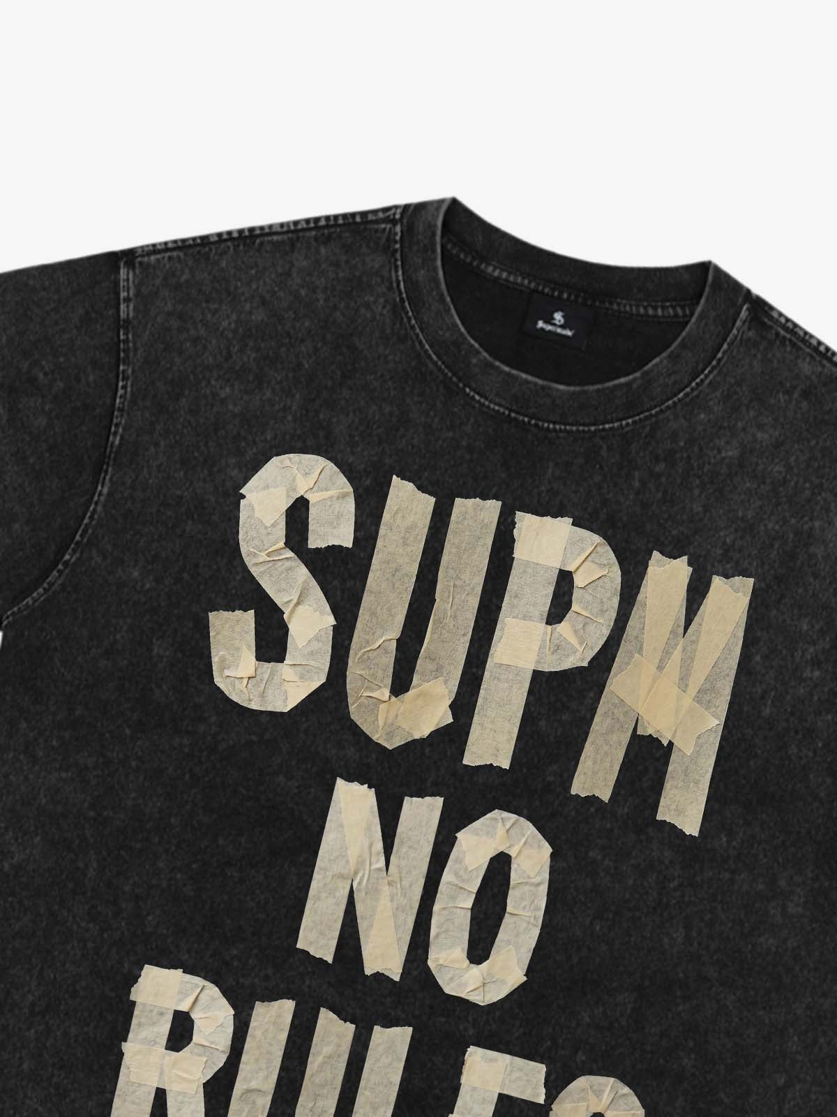Washed Tape Collage “No Rules” T-Shirt 