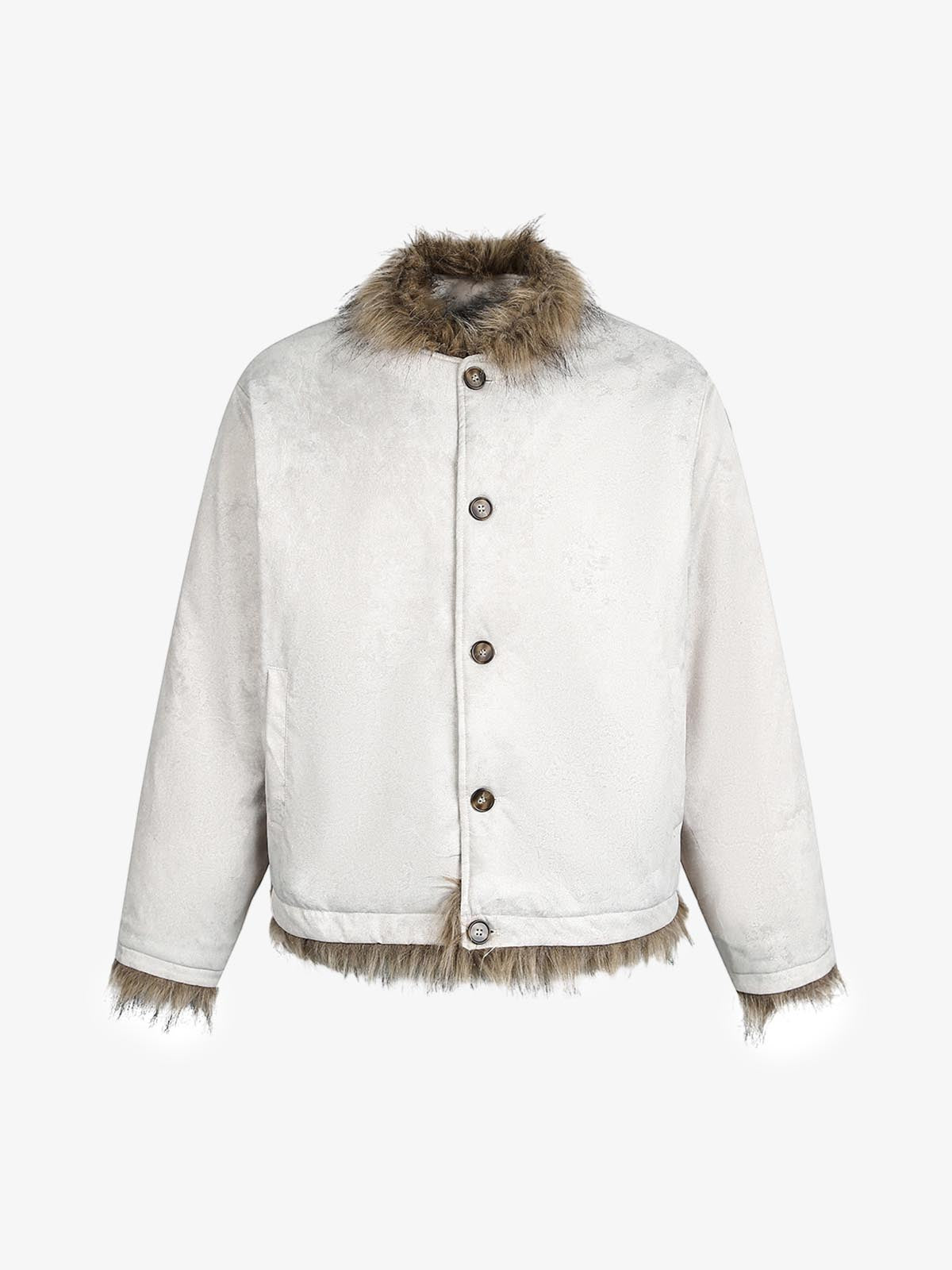 Winter Essential Faux Fur Trimmed Puffer Jacket with Arrow Buckle Design 