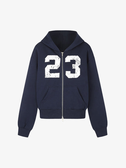 Thesupermade Distressed Number Print Regular Fit Pullover Hoodie