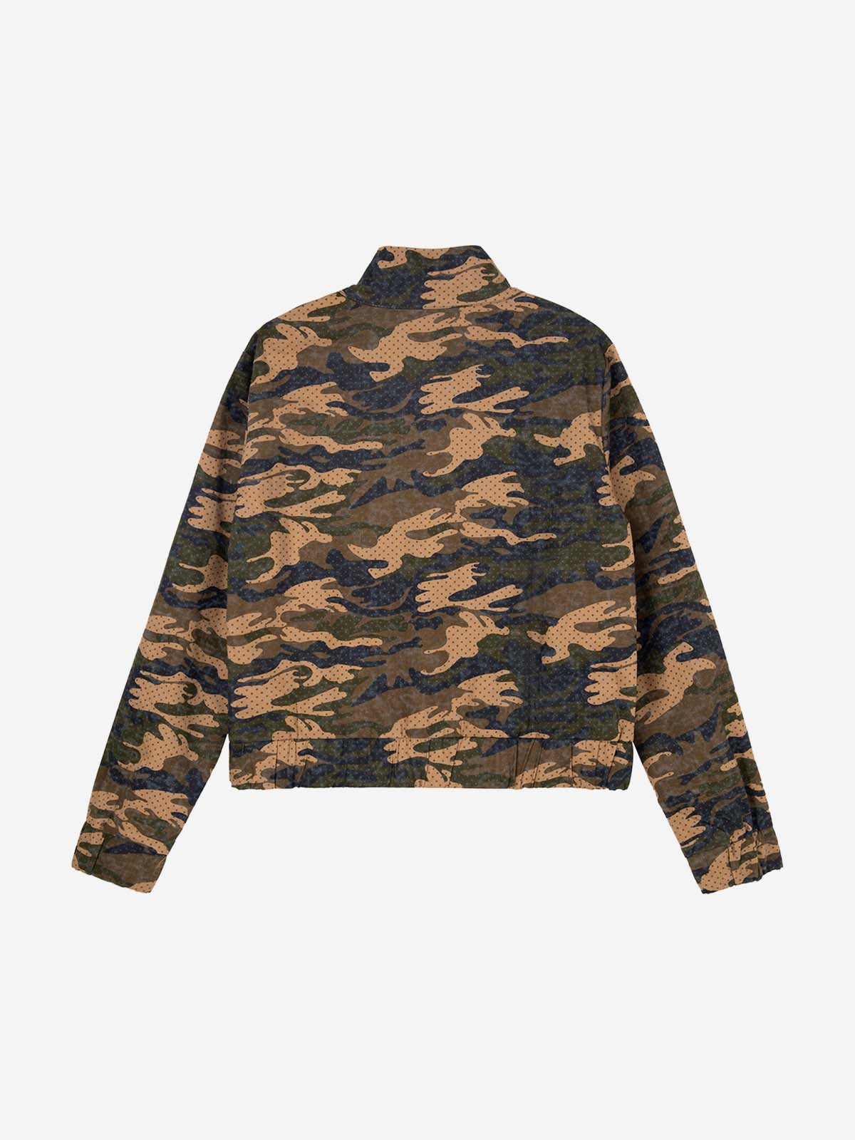 Camo Flag Badge Embroidered Stand-Collar Jacket