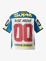 Polyester Mesh Sports Jersey with Bold Graphic Print and V-Neck Design 