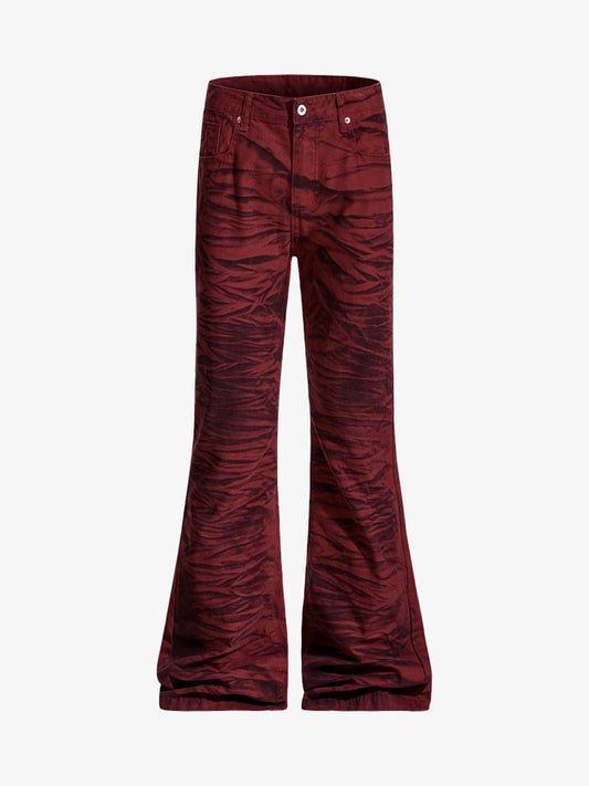 Stylish Maroon Tiger Stripe Flare Jeans for Women - Perfect for Casual and Fashionable Looks 