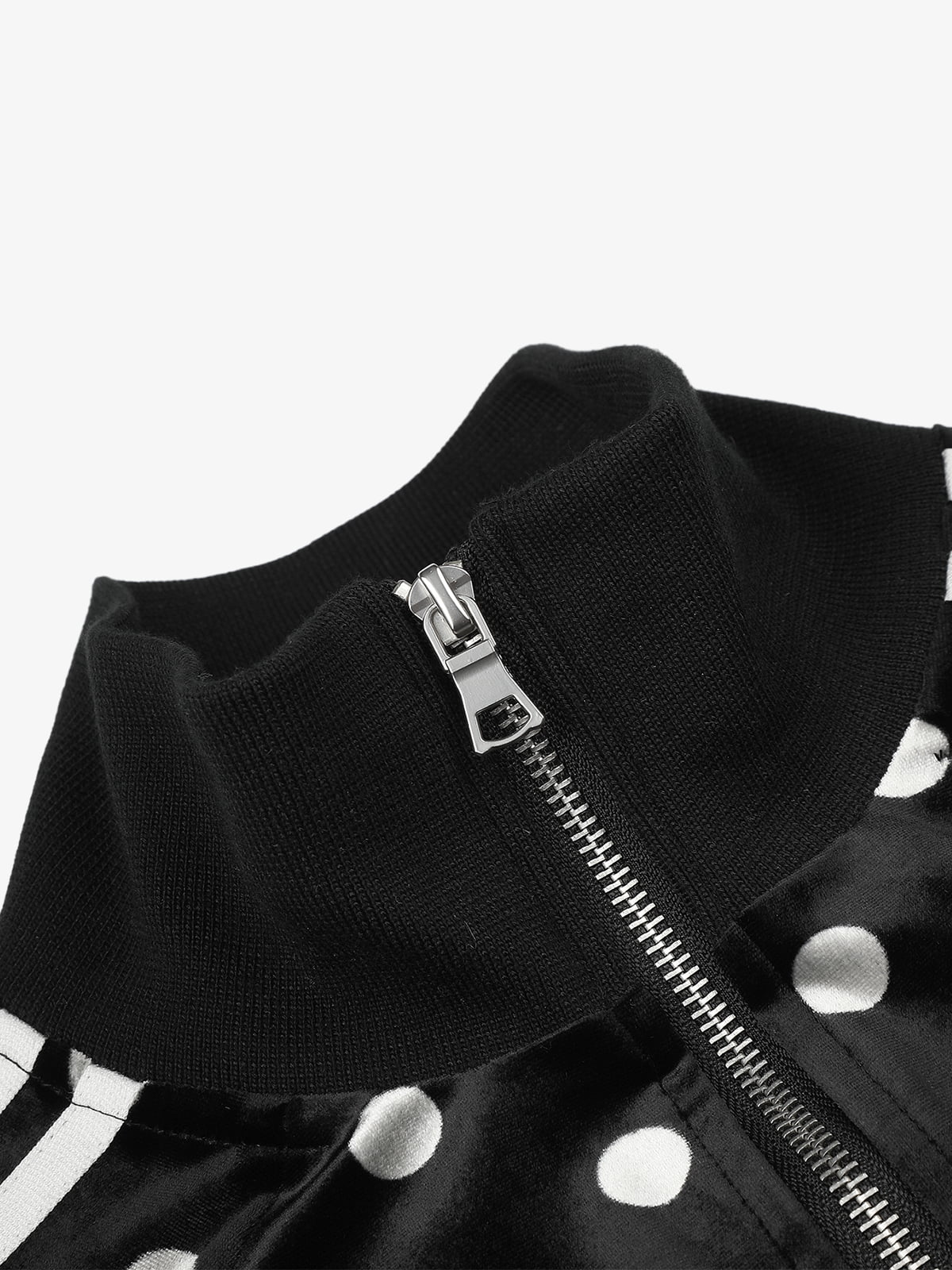 Polka Dot Stand Collar Zip Jacket