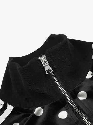 Polka Dot Stand Collar Zip Jacket