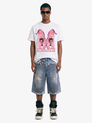 Retro Deconstructed Denim Shorts 