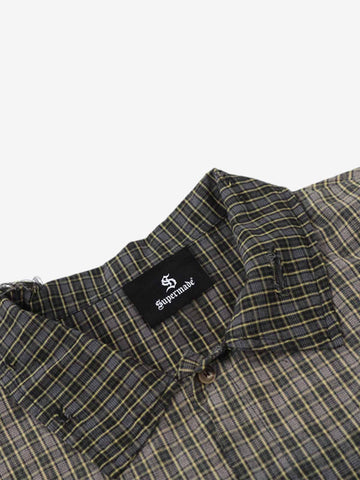 Gradient Plaid Frayed Short Shirt