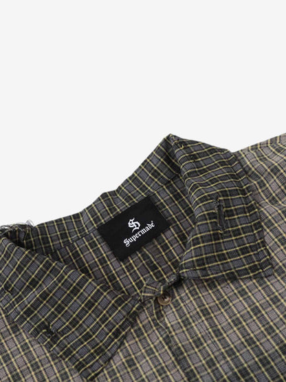 Gradient Plaid Frayed Short Shirt