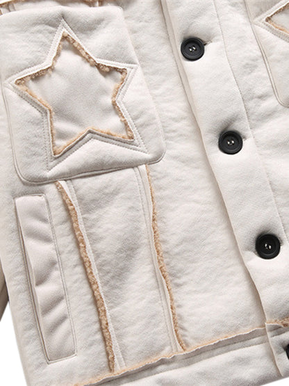 Raw Edge Star Embroidered Fleece Jacket 