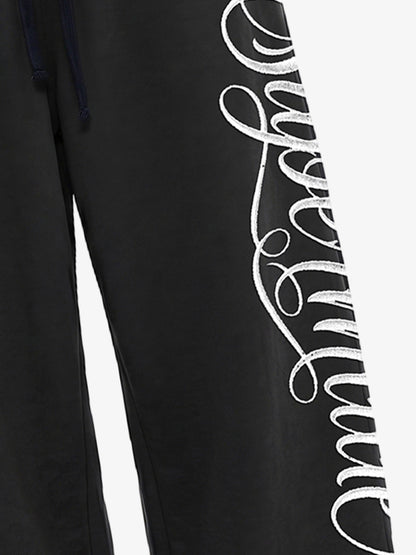 Fleece Jogger Pants with Embroidered Script Detail