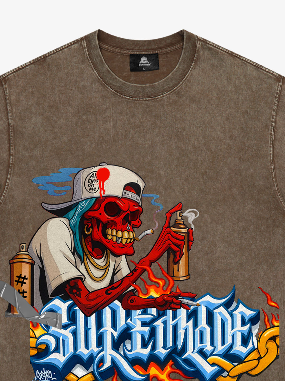 Thesupermade Skull Graffiti Artist Flame Flower Font T-shirt 
