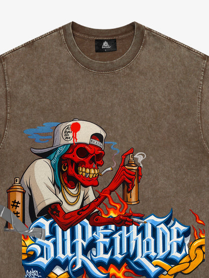 Thesupermade Skull Graffiti Artist Flame Flower Font T-shirt 