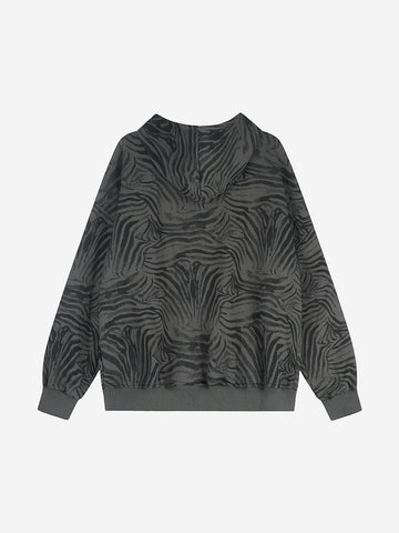 Zebra Graphic Embroidered Oversized Zip Hoodie