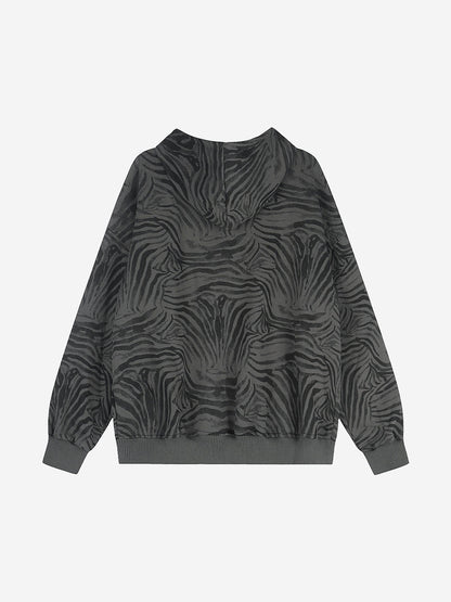 Zebra Graphic Embroidered Oversized Zip Hoodie