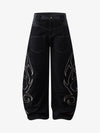 Thorn Pattern Embroidery Barrel Baggy Jeans