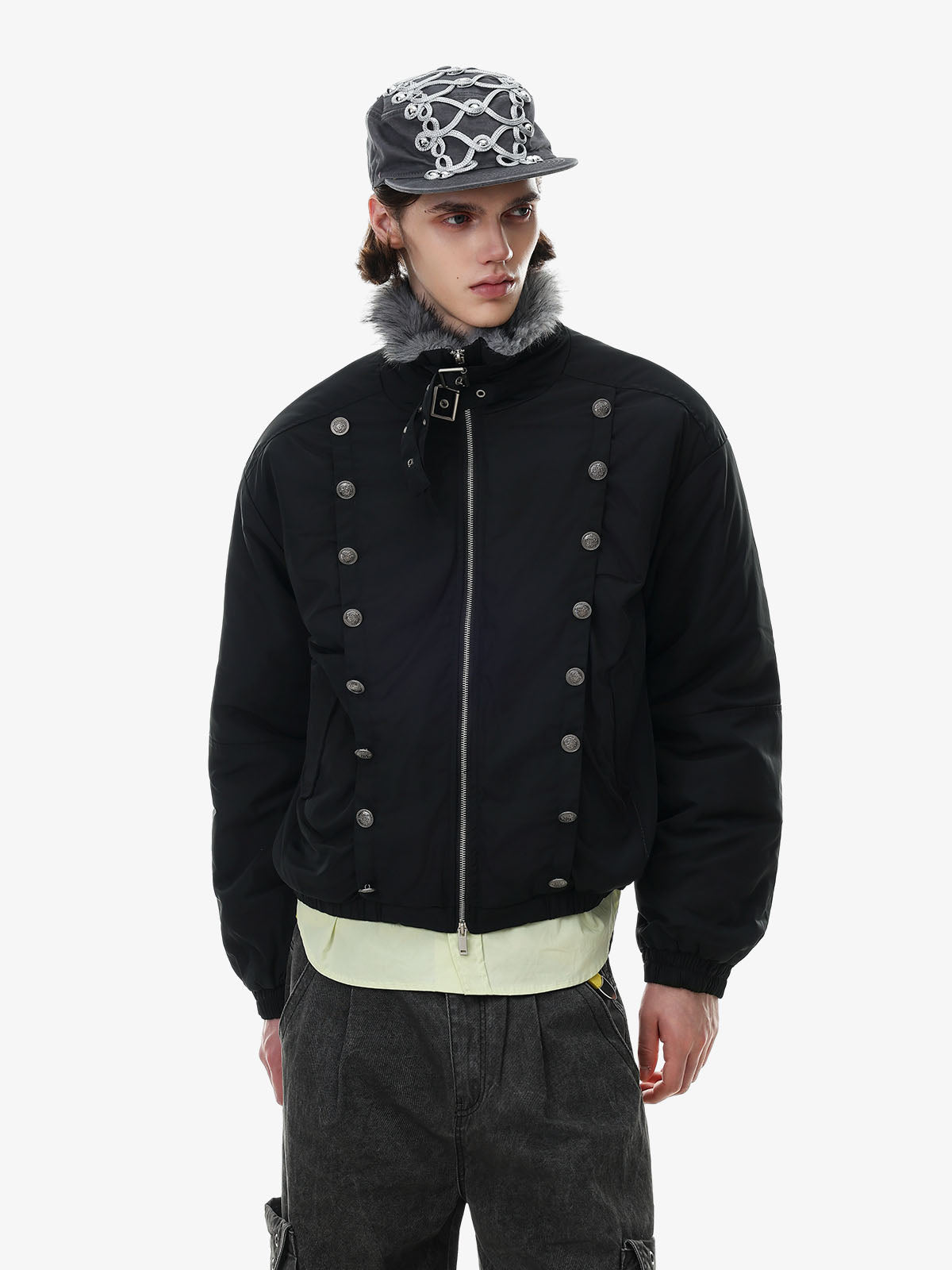 Napoleonic Double-Breasted Peaked-Lapel Padded Coat