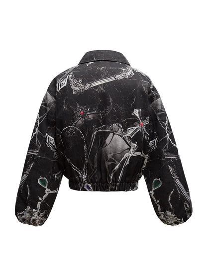 Gem Printed Quilted Bomber Jacket 