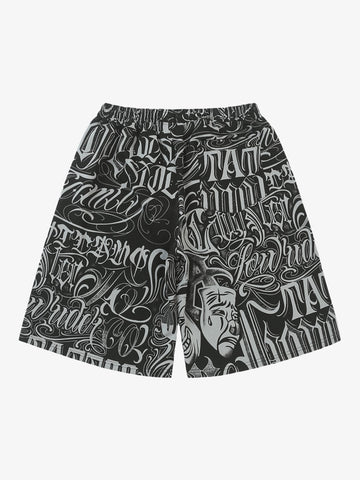 Black & White Graphic Lounge Shorts – Elastic Waist Drawstring Streetwear Shorts