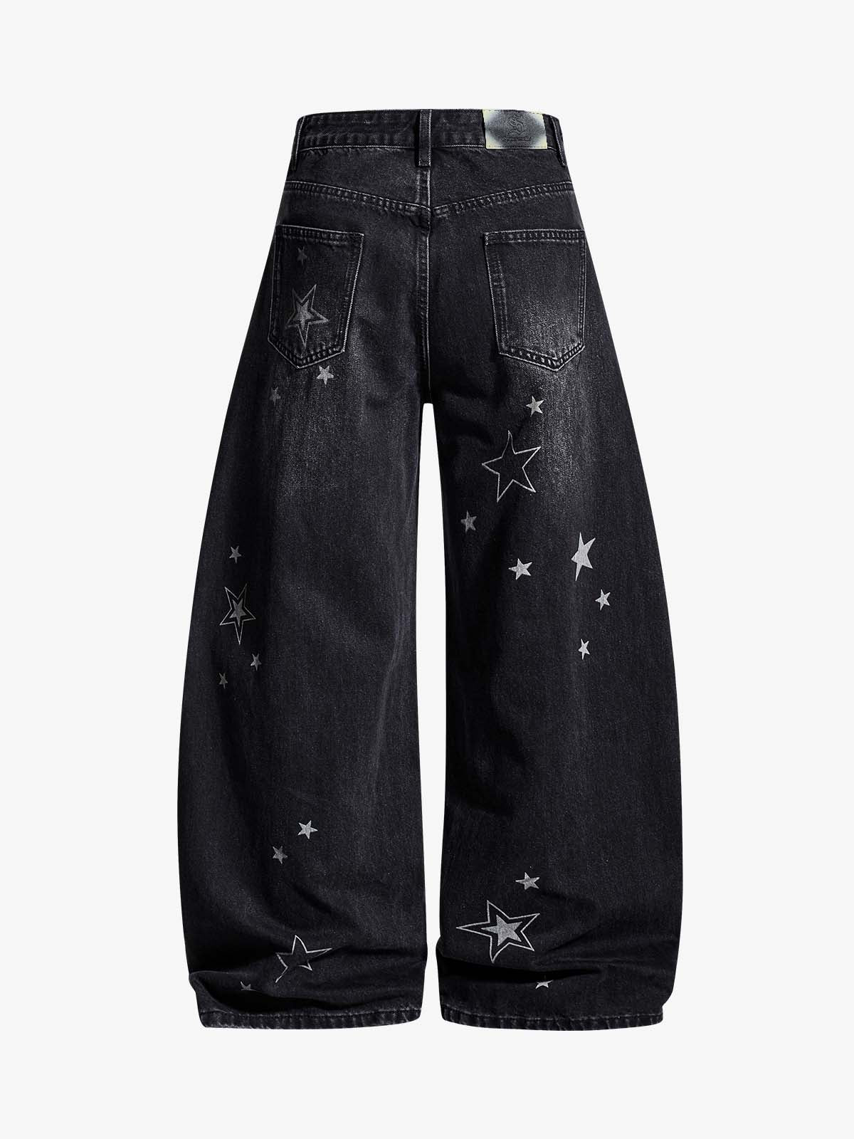 Vintage Star Print Washed Barrel Jeans 