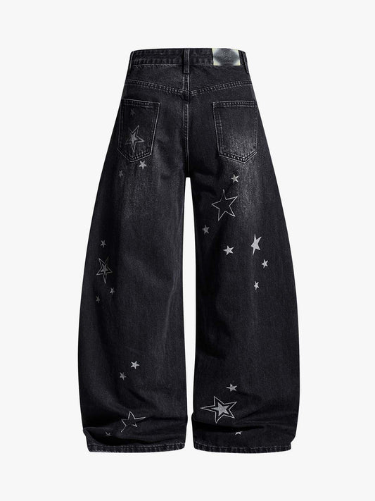 Vintage Star Print Washed Barrel Jeans 