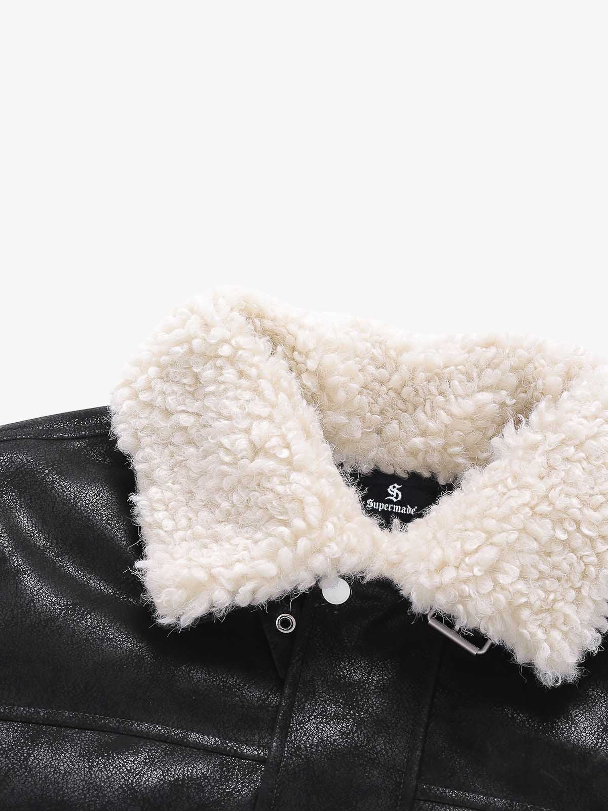 Faux Shearling PU Leather Padded Jacket