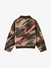 Distressed Camo Graphic Jacquard Knit Polo Sweater