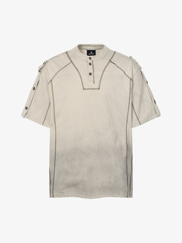Vintage-Inspired Ombré Wash Henley Detail T-Shirt 