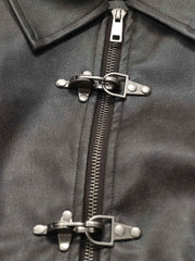 Metal Button Cropped Leather Bomber Jacket