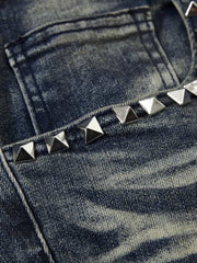 Denim Wide-Leg Flared Jeans with Stud Details for Women 