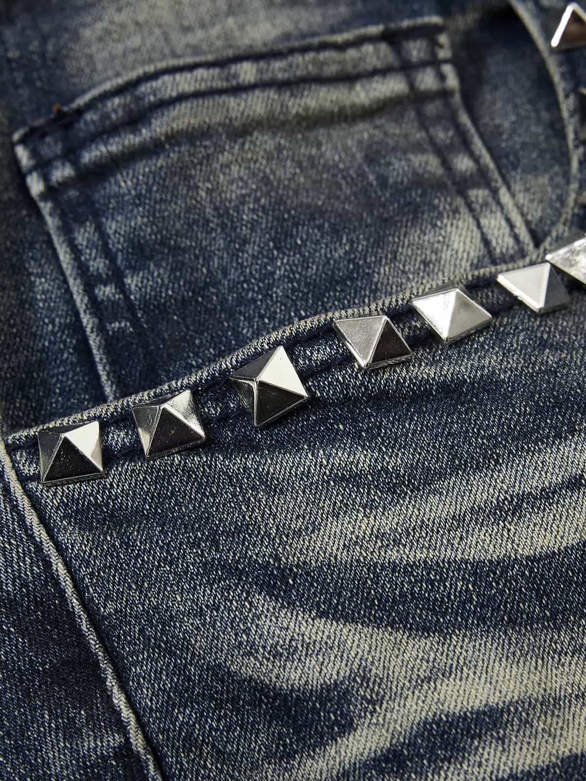 Denim Wide-Leg Flared Jeans with Stud Details for Women 