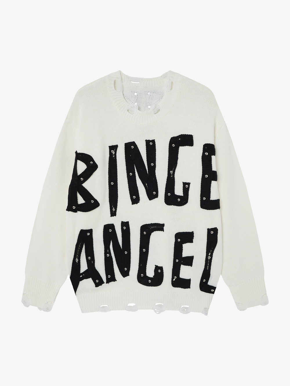 Distressed Letter Graphic Knit Sweater