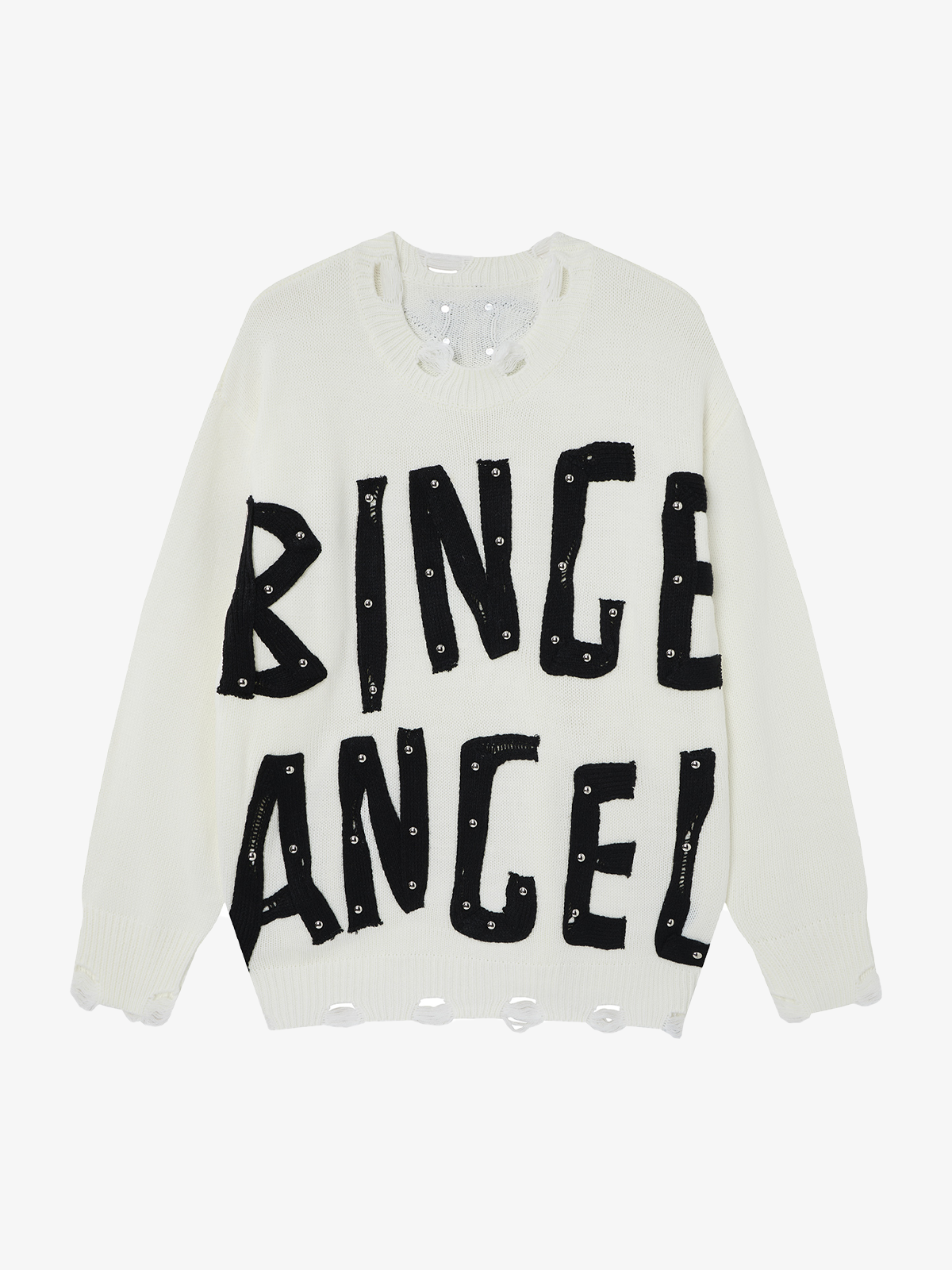 Distressed Letter Graphic Knit Sweater